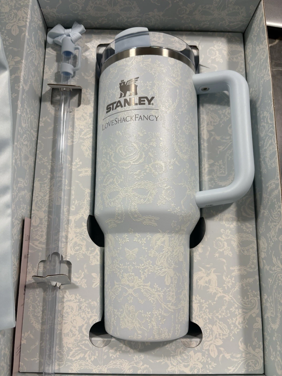 Love Shack Fancy Stanley Blue and White Floral 40 oz Tumbler